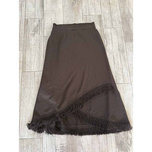 St. John Maxi Santana Knit Pull on Skirt Bottom Fringe Brown Size M Boho - Picture 3 of 12